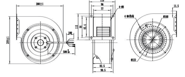 Dimension of DG140A-A092 Forward Curved Single Inlet Φ 140A-62 Dimension of DG140A-A092 Forward Curved Single Inlet Φ 140A-62