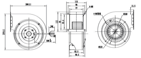 Dimension of DG140B-A092C2-01 Forward Curved Single Inlet Φ 140B-62 Dimension of DG140B-A092C2-01 Forward Curved Single Inlet Φ 140B-62