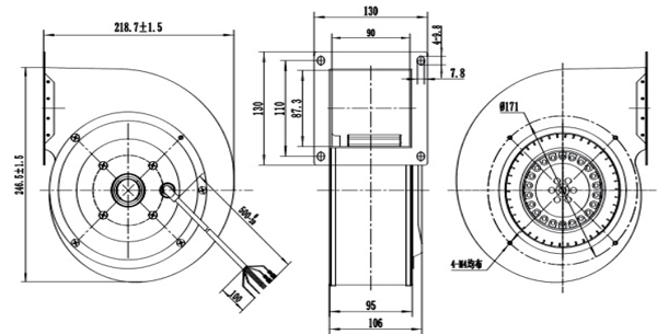 Dimension of DG180A-A092D2-02 Forward Curved Single Inlet Φ 180-75 Dimension of DG180A-A092D2-02 Forward Curved Single Inlet Φ 180-75
